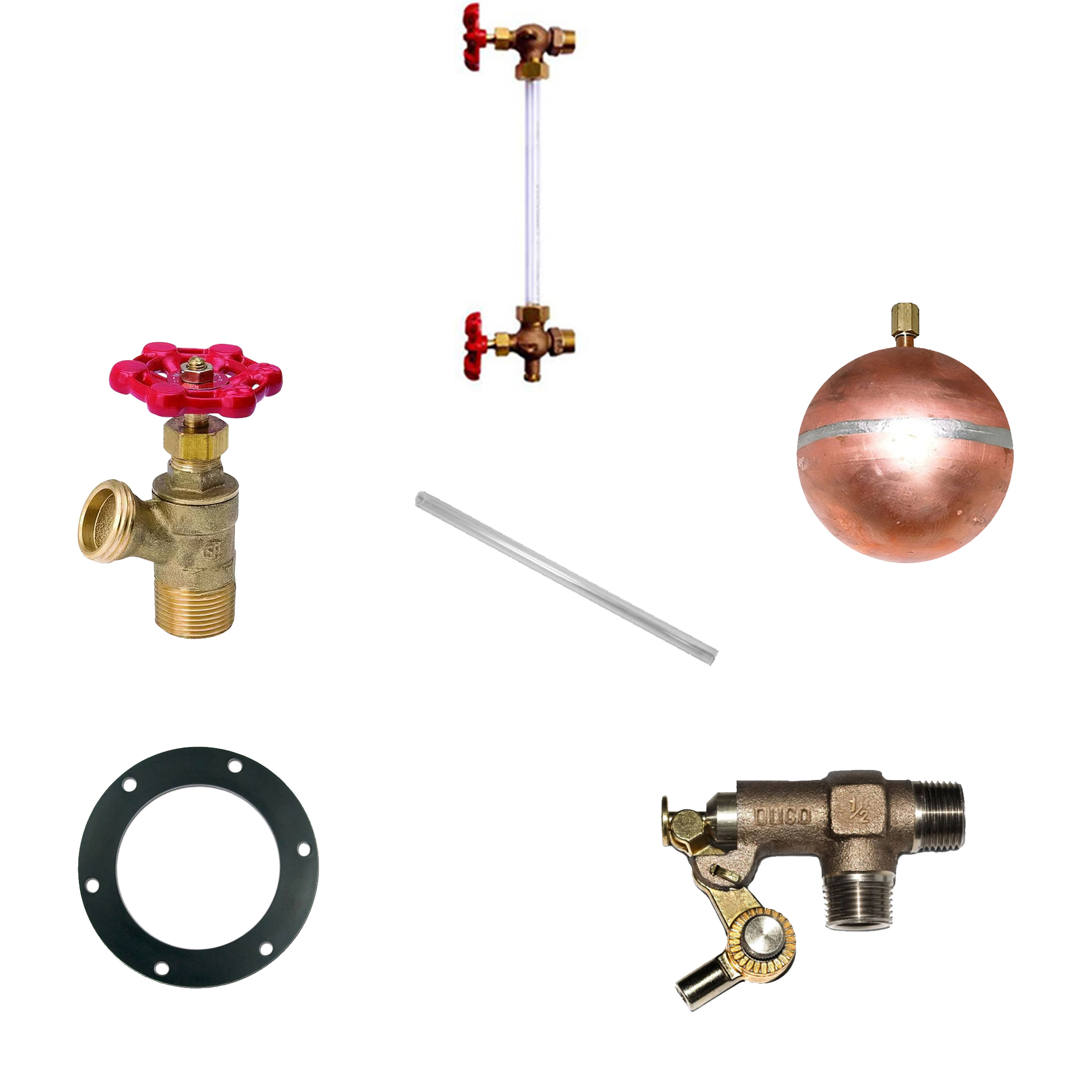 Return tank parts with float valves and gauge glass